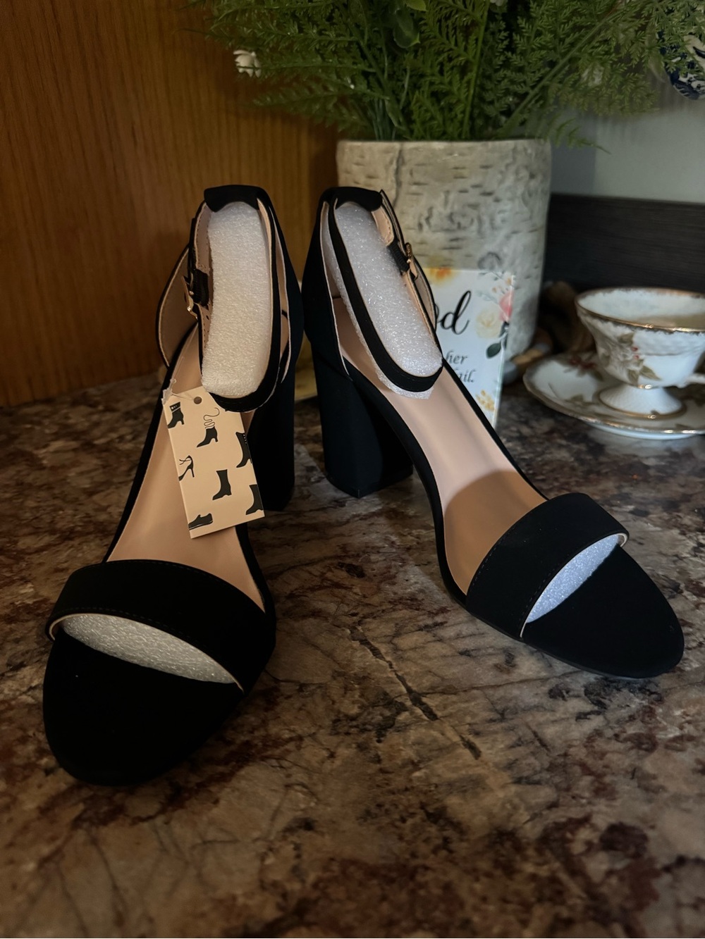 Women's Black Ankle Strap Block Heel Sandals